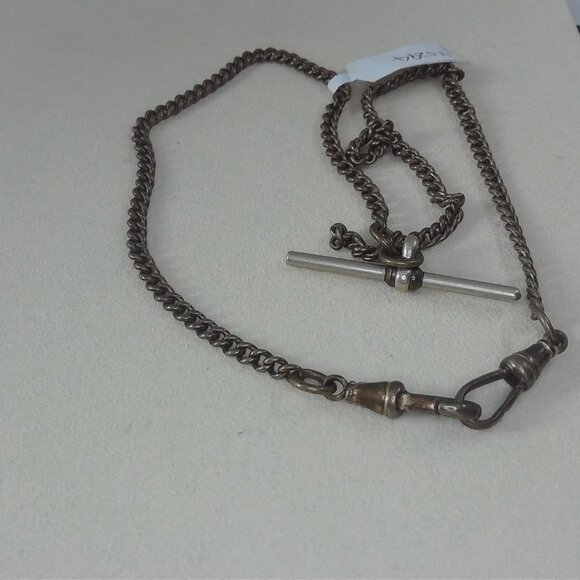 Vintage Watch Chain Necklace with T-Bar Pendant – 15" - Picture 2 of 3